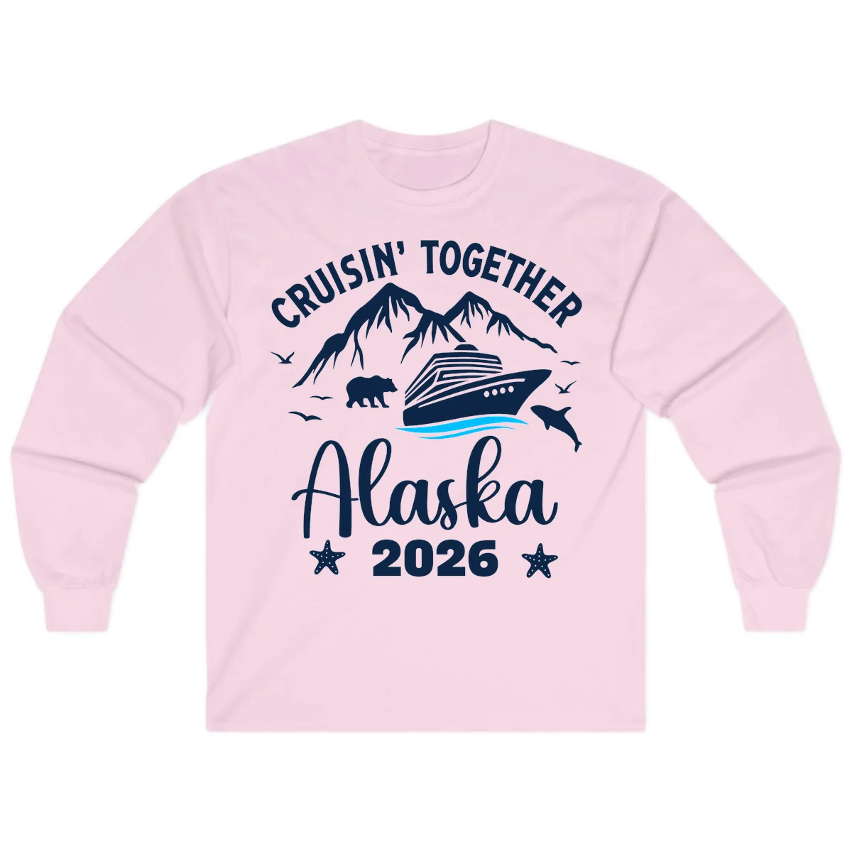 Minimalist Blue Wave Long Sleeve in Light Pink