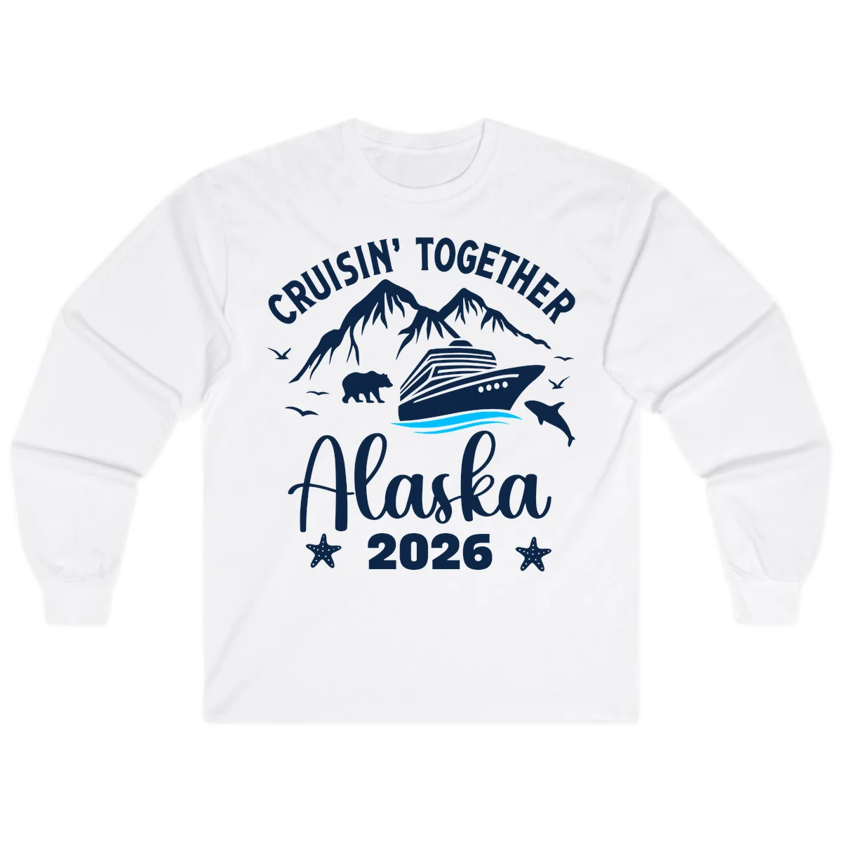 Minimalist Blue Wave Long Sleeve in White