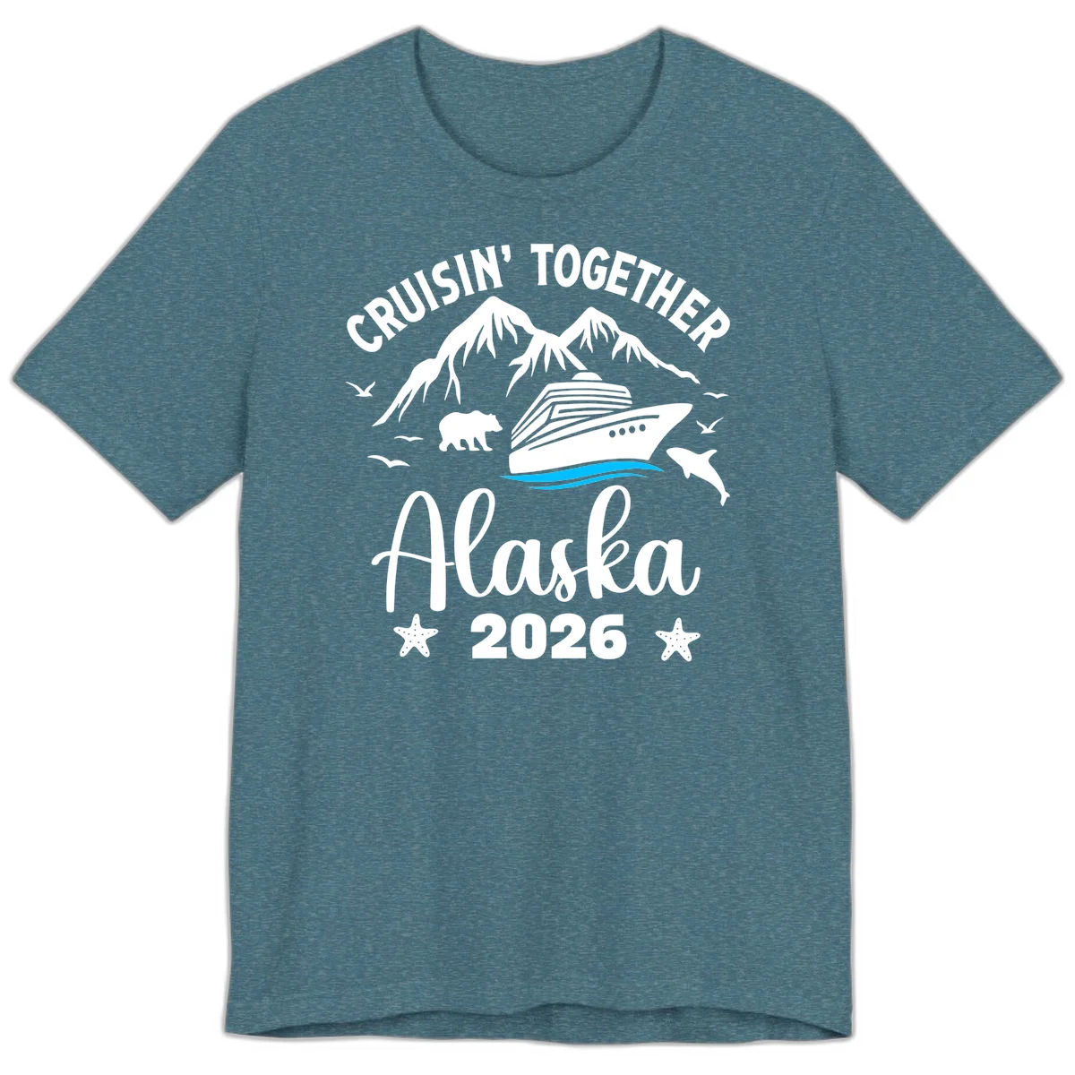 Minimalist Blue Wave Premium T-Shirt in Heather Deep Teal