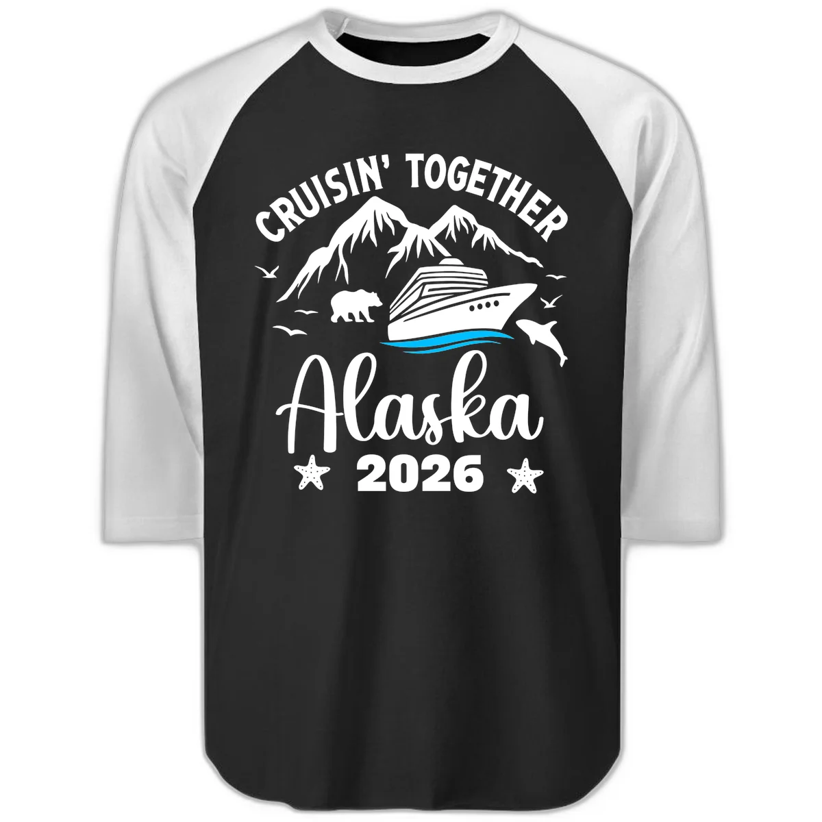 Minimalist Blue Wave Raglan 3/4 in Black White