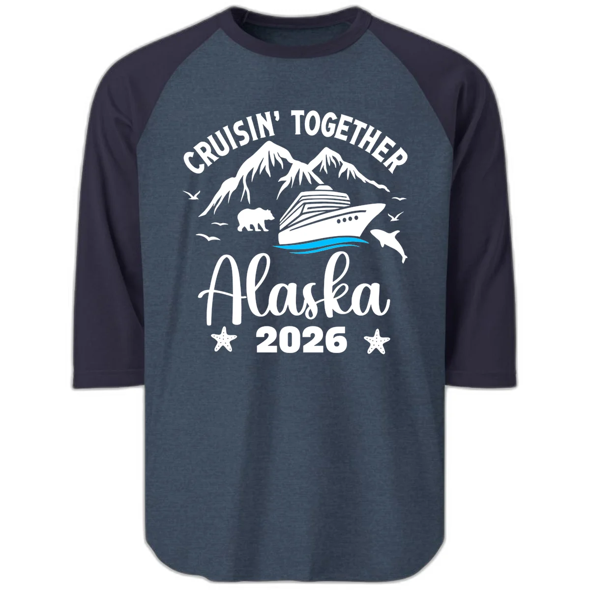 Minimalist Blue Wave Raglan 3/4 in Heather Denim Navy