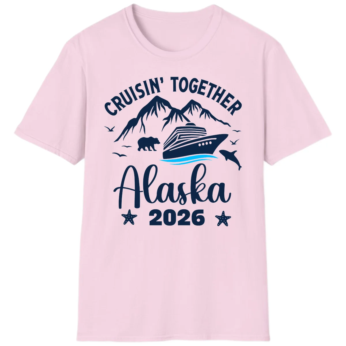 Minimalist Blue Wave T-Shirt in Light Pink