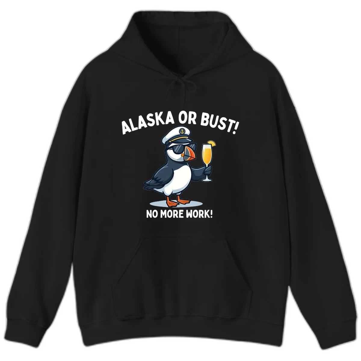 Alaska or Bust Captain Puffin Cruise Fun Hoodie in Black