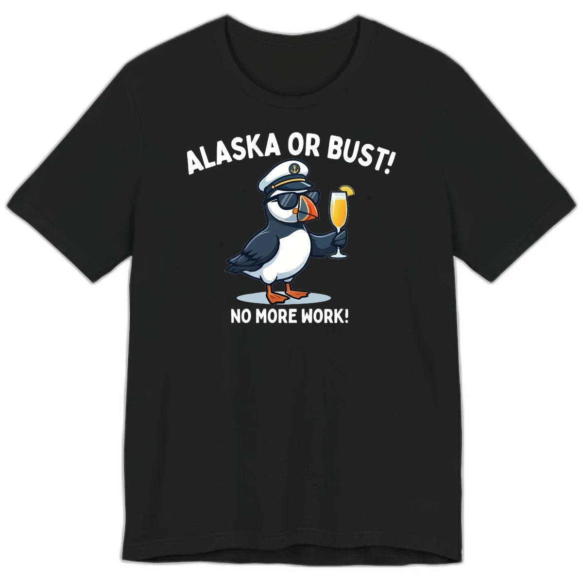 Alaska or Bust Captain Puffin Cruise Fun Premium T-Shirt in Black