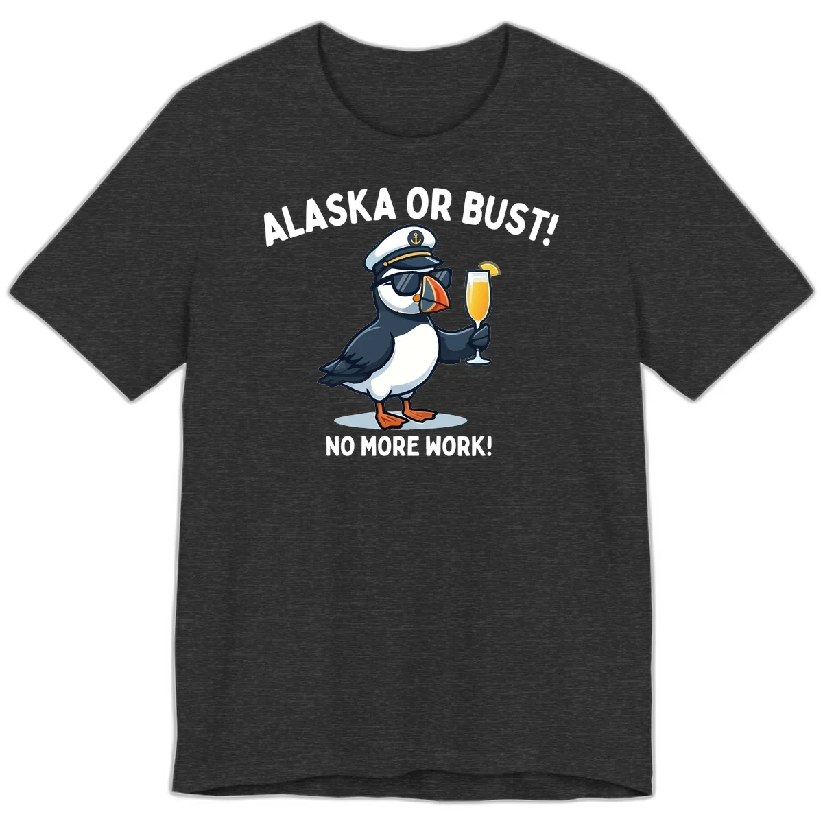 Alaska or Bust Captain Puffin Cruise Fun Premium T-Shirt in Dark Grey Heather