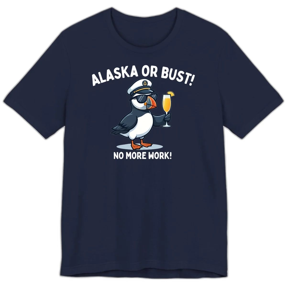 Alaska or Bust Captain Puffin Cruise Fun Premium T-Shirt in Navy