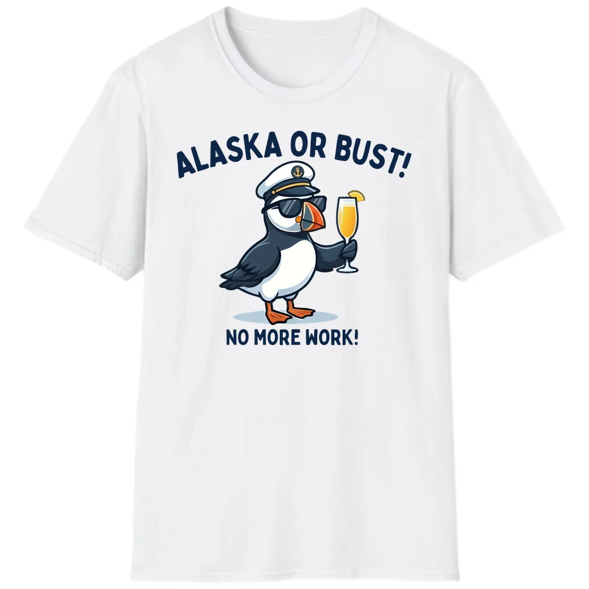Alaska or Bust Captain Puffin Cruise Fun T-Shirt in White