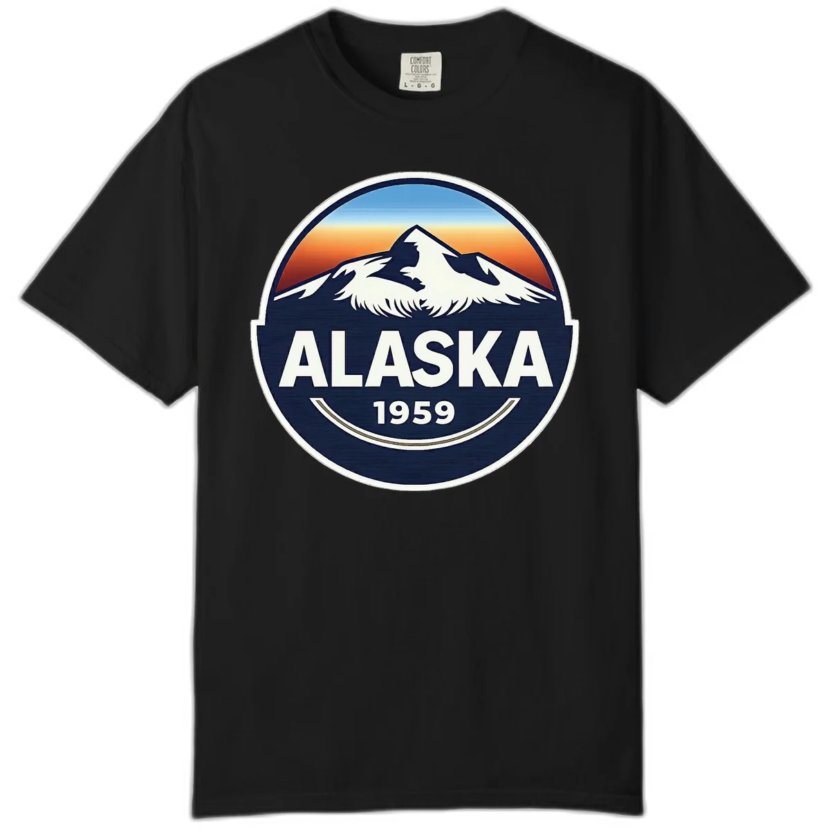 Alaska 1959 Mountain Eagle Badge Comfort Colors Tee in Black