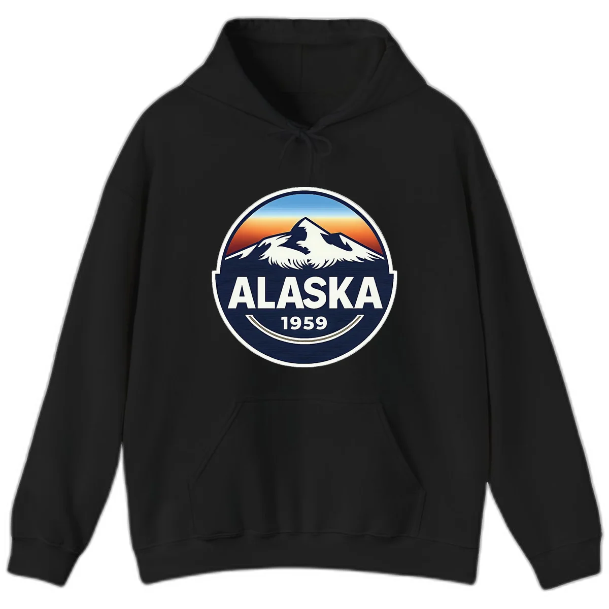 Alaska 1959 Mountain and Eagle Horizon Badge Hoodie in Black