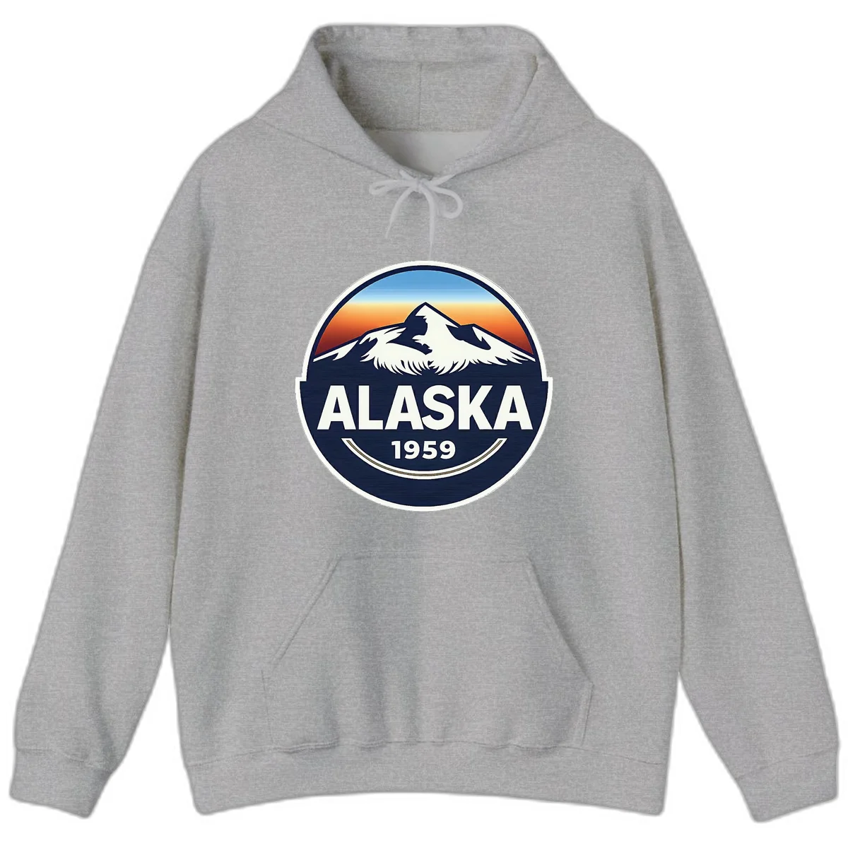 Alaska 1959 Mountain and Eagle Horizon Badge Hoodie in Sport Grey