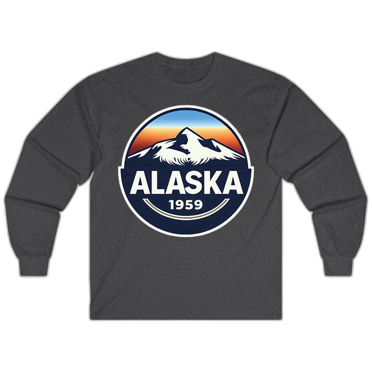 Alaska 1959 Mountain & Eagle Badge Long Sleeve in Dark Heather