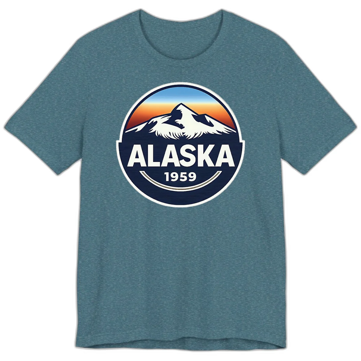 Alaska 1959 Mountain Eagle Badge Premium T-Shirt in Heather Deep Teal
