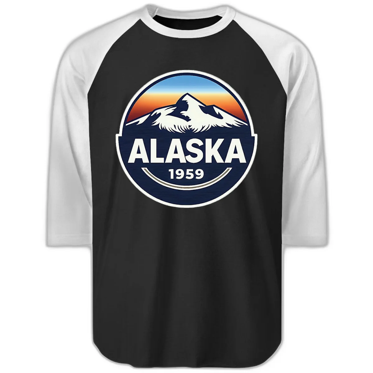 Alaska 1959 Mountain Eagle Badge Raglan 3/4 in Black White