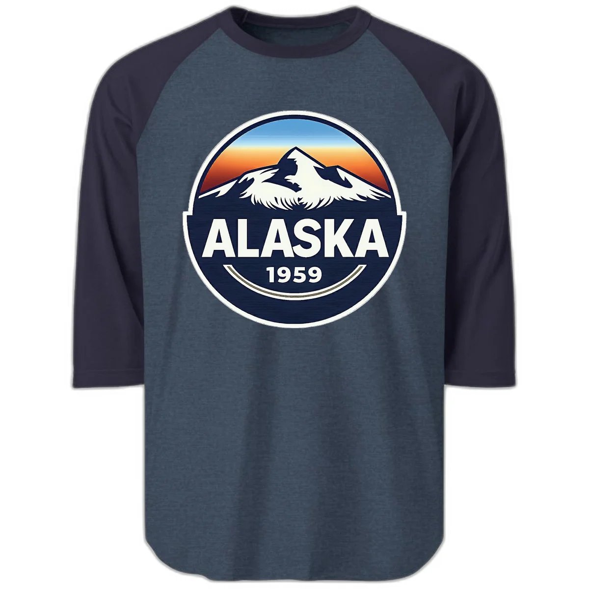 Alaska 1959 Mountain Eagle Badge Raglan 3/4 in Heather Denim Navy