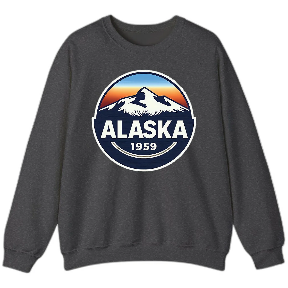 Alaska 1959 Mountain and Eagle Badge Sweatshirt in Dark Heather