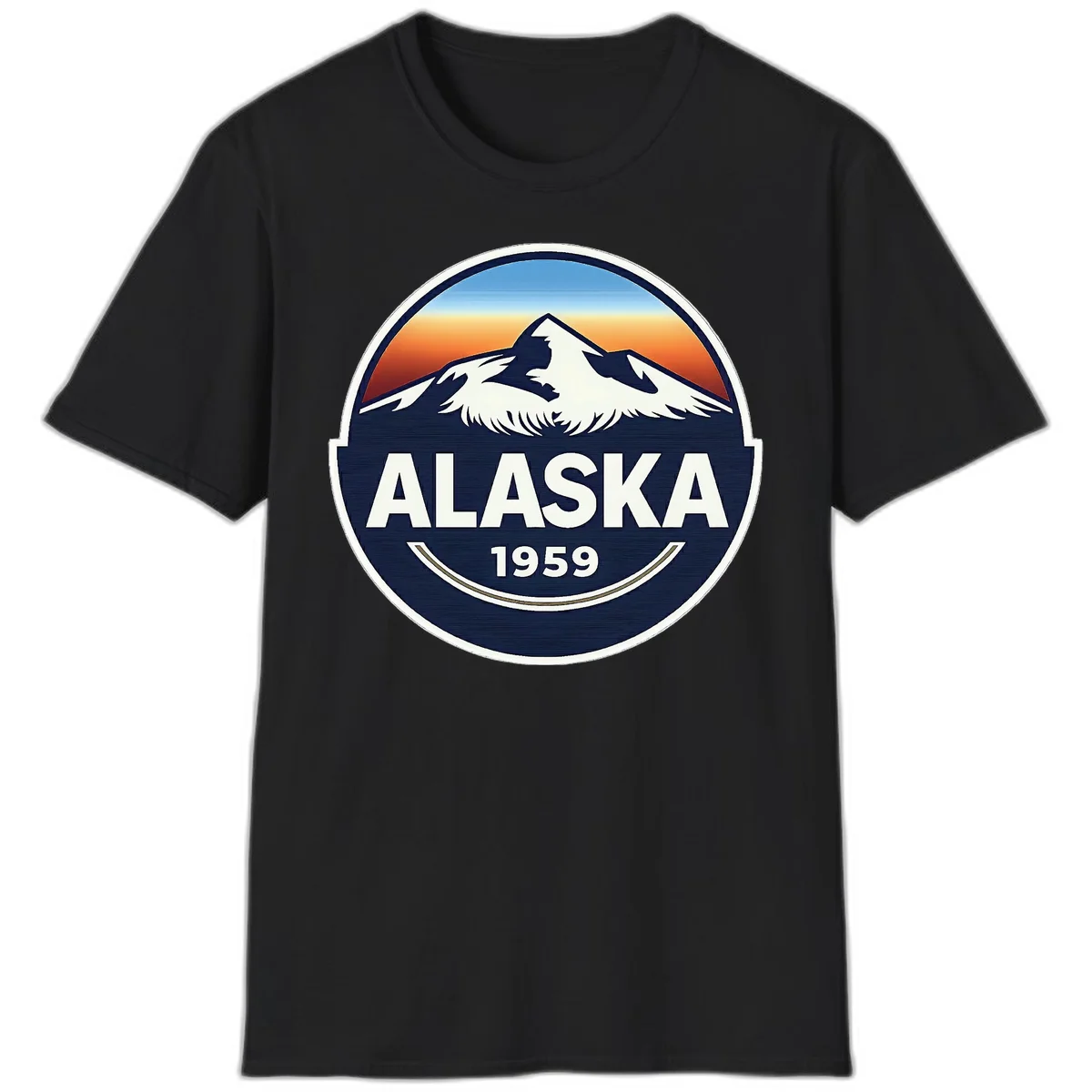 Alaska 1959 Mountain and Eagle Horizon Badge T-Shirt in Black