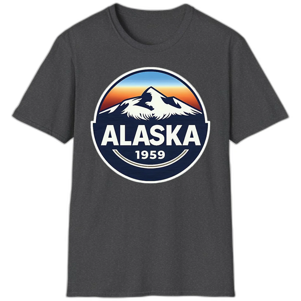 Alaska 1959 Mountain and Eagle Horizon Badge T-Shirt in Dark Heather