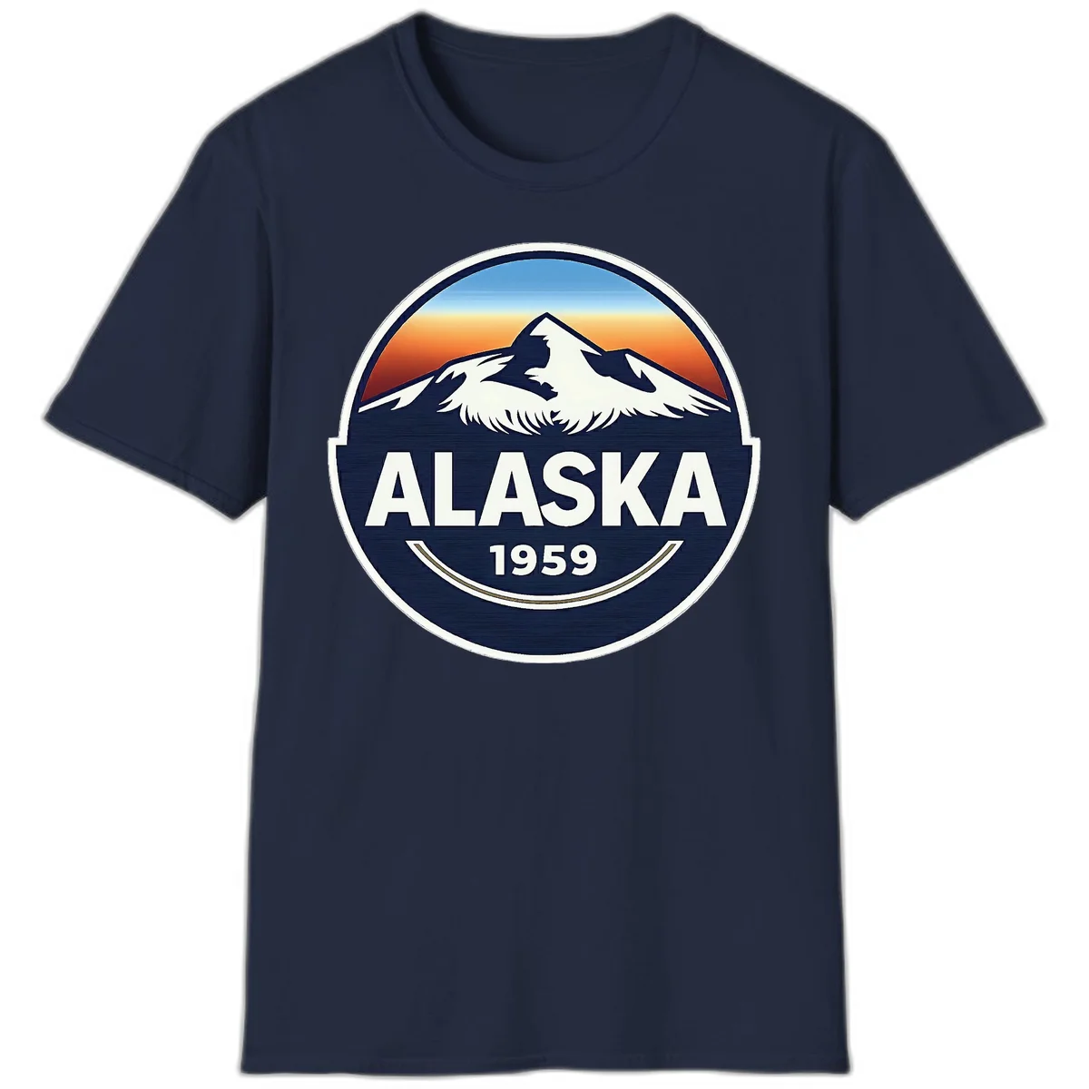 Alaska 1959 Mountain and Eagle Horizon Badge T-Shirt in Navy