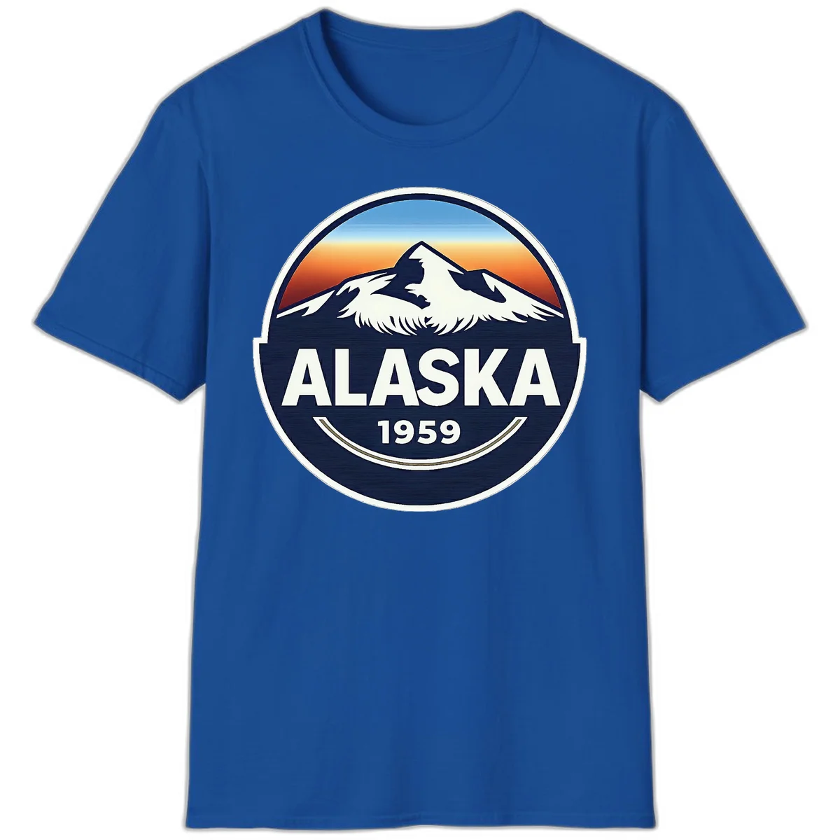 Alaska 1959 Mountain and Eagle Horizon Badge T-Shirt in Royal