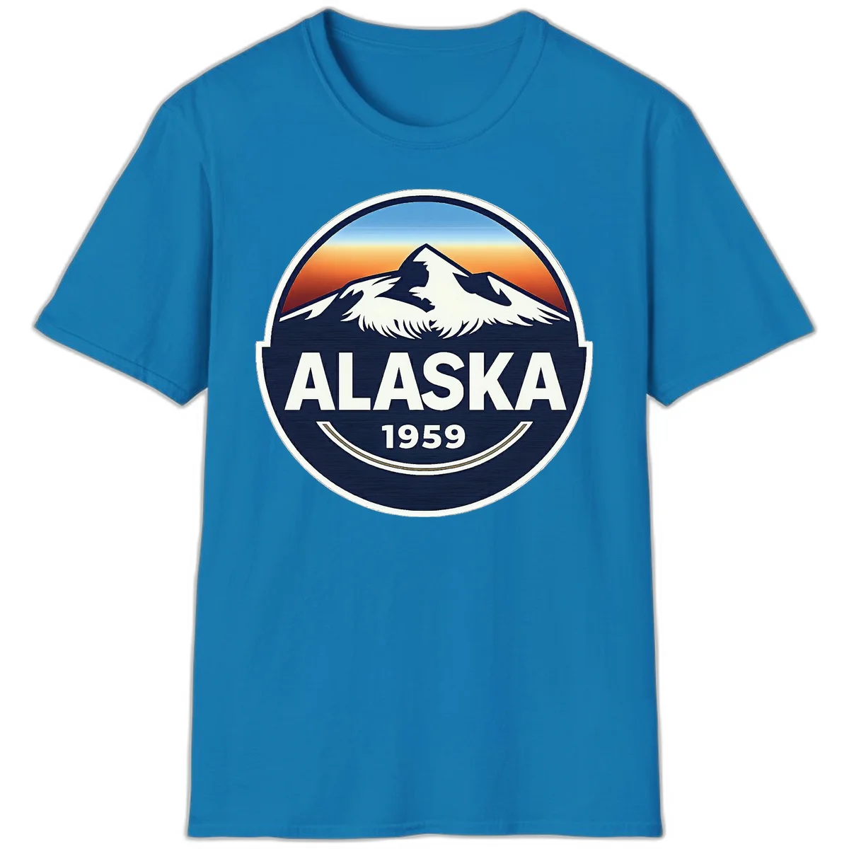 Alaska 1959 Mountain and Eagle Horizon Badge T-Shirt in Sapphire
