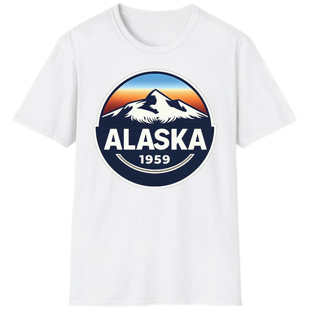 Alaska 1959 Mountain and Eagle Horizon Badge T-Shirt in White