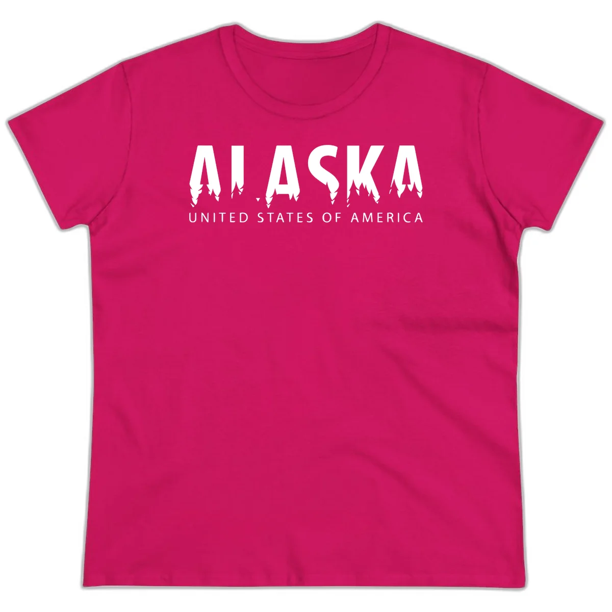 Alaska USA Map Design Ladies Tee in Heliconia