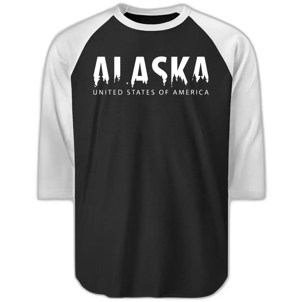 Alaska USA Map Design Raglan 3/4 in Black White