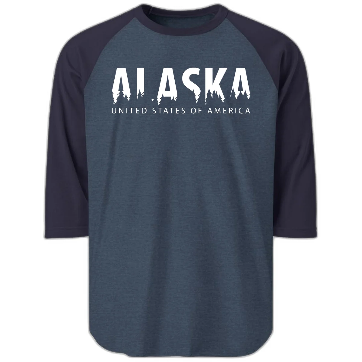 Alaska USA Map Design Raglan 3/4 in Heather Denim Navy