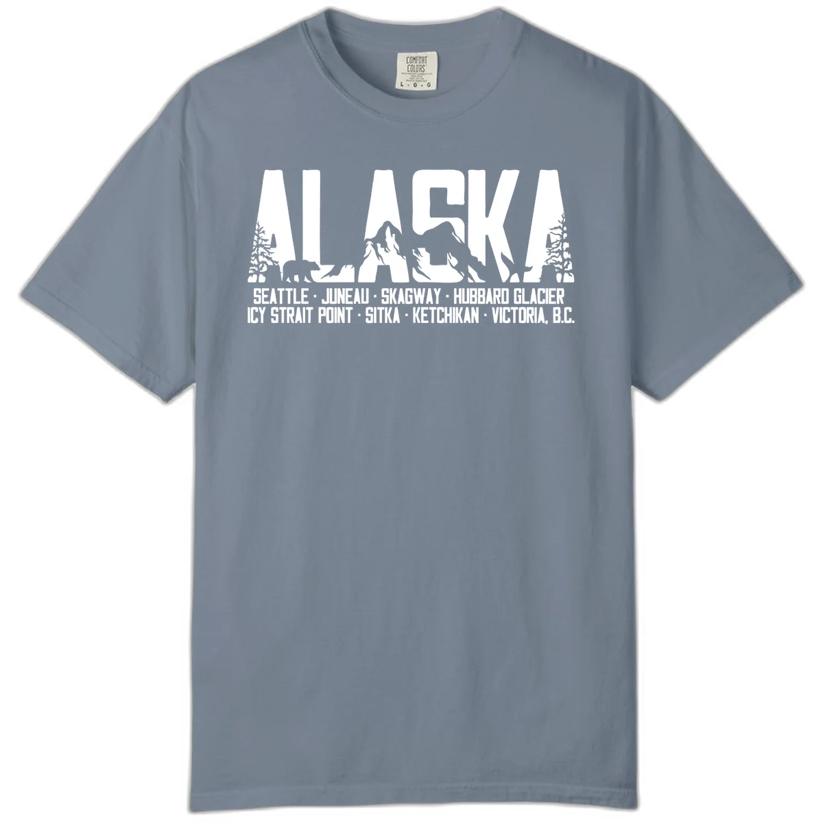Scenic Alaska Cruise Ports and Itinerary Comfort Color Tee in Blue Jean