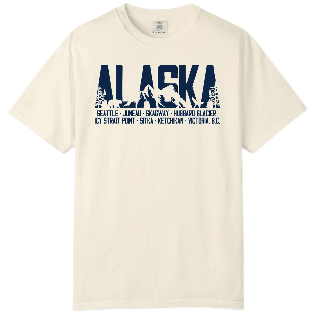 Scenic Alaska Cruise Ports and Itinerary Comfort Color Tee in Ivory