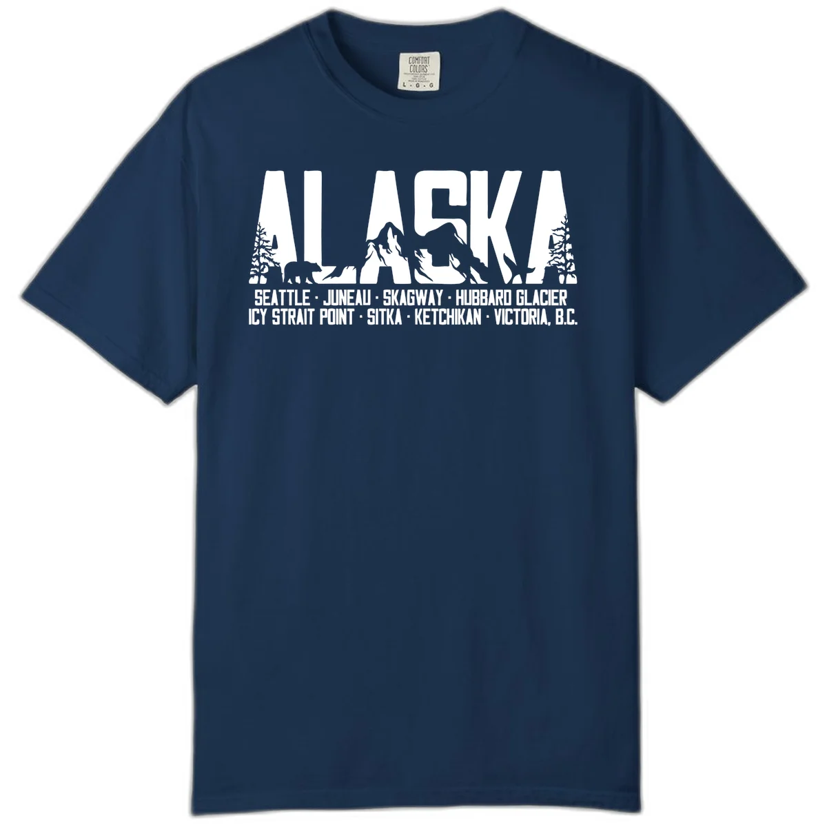 Scenic Alaska Cruise Ports and Itinerary Comfort Color Tee in Navy