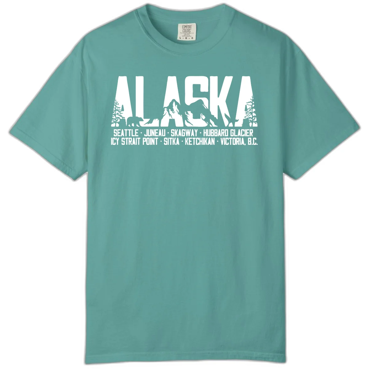 Scenic Alaska Cruise Ports and Itinerary Comfort Color Tee in Seafoam