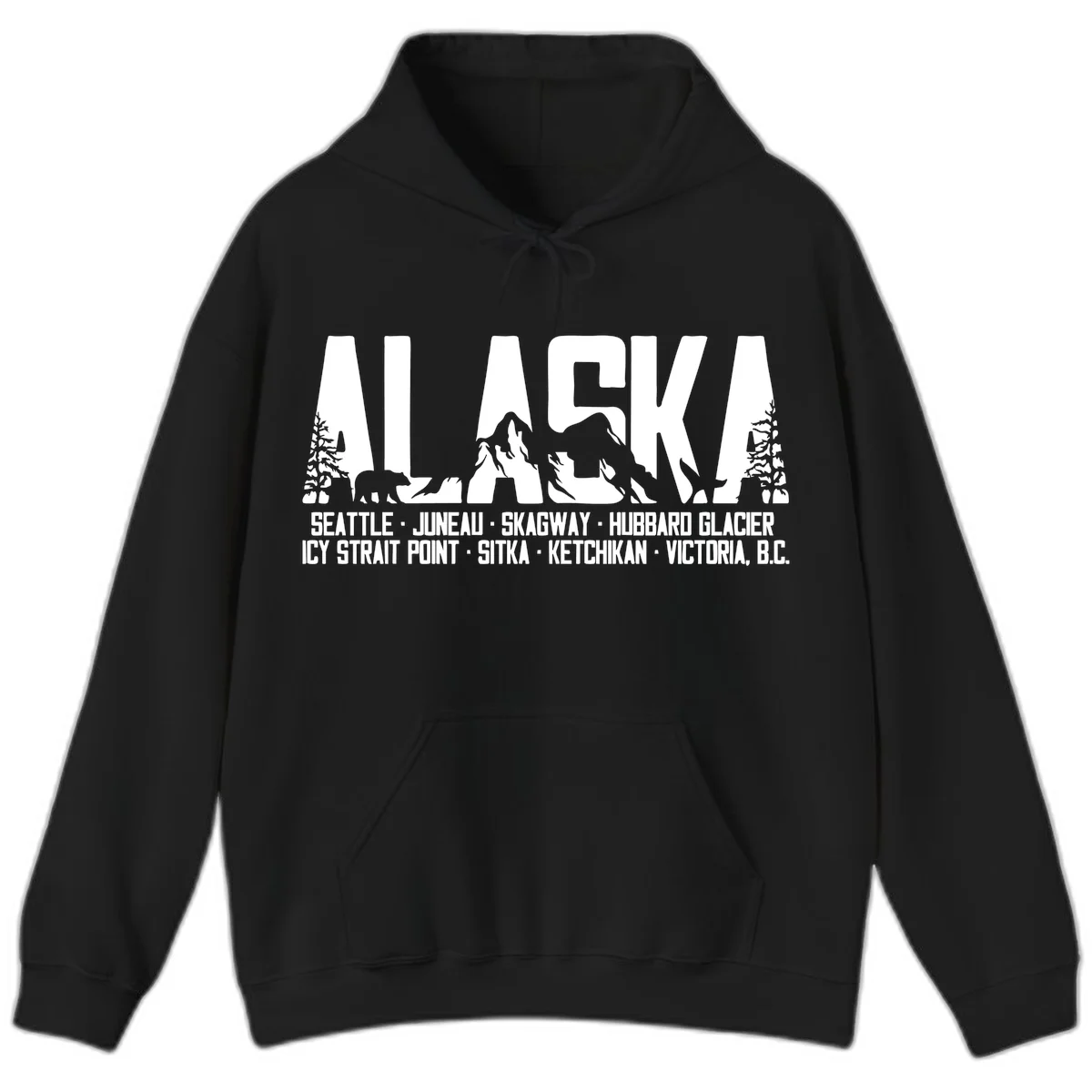 Scenic Alaska Cruise Ports and Itinerary Hoodie in Black