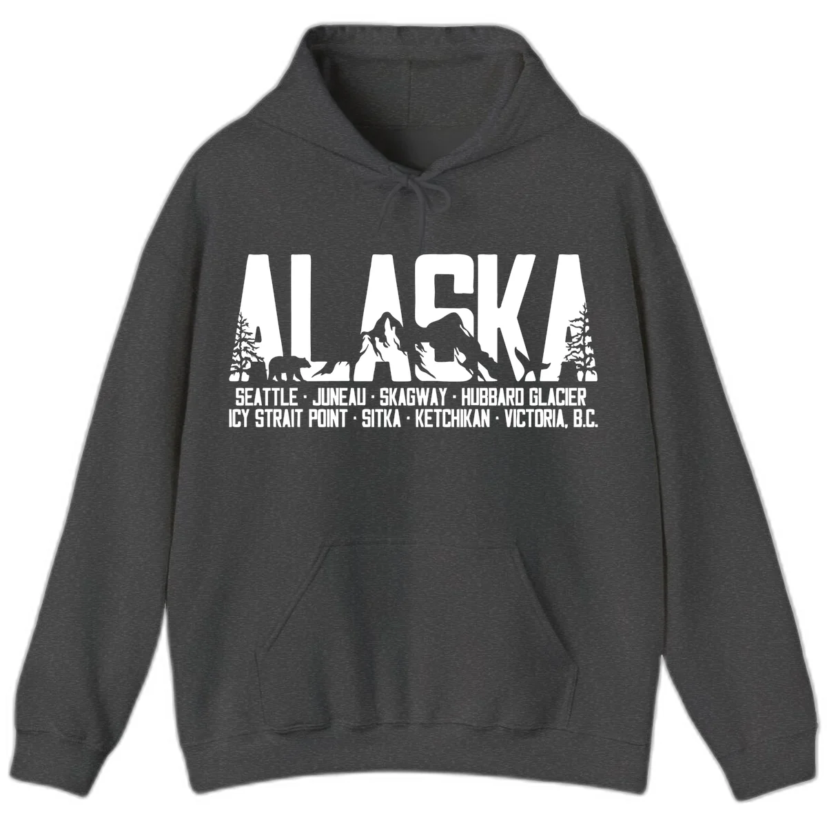 Scenic Alaska Cruise Ports and Itinerary Hoodie in Dark Heather