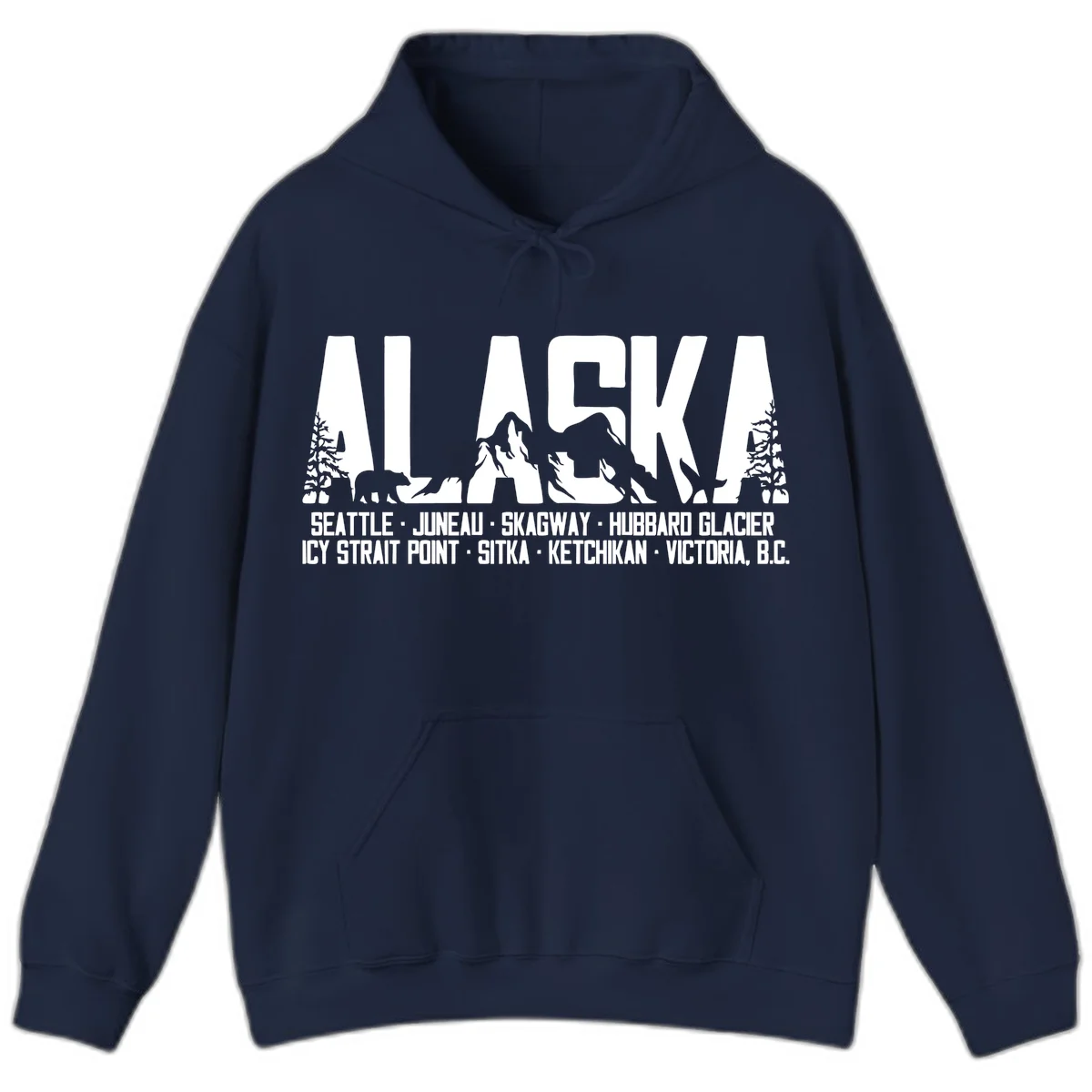 Scenic Alaska Cruise Ports and Itinerary Hoodie in Navy