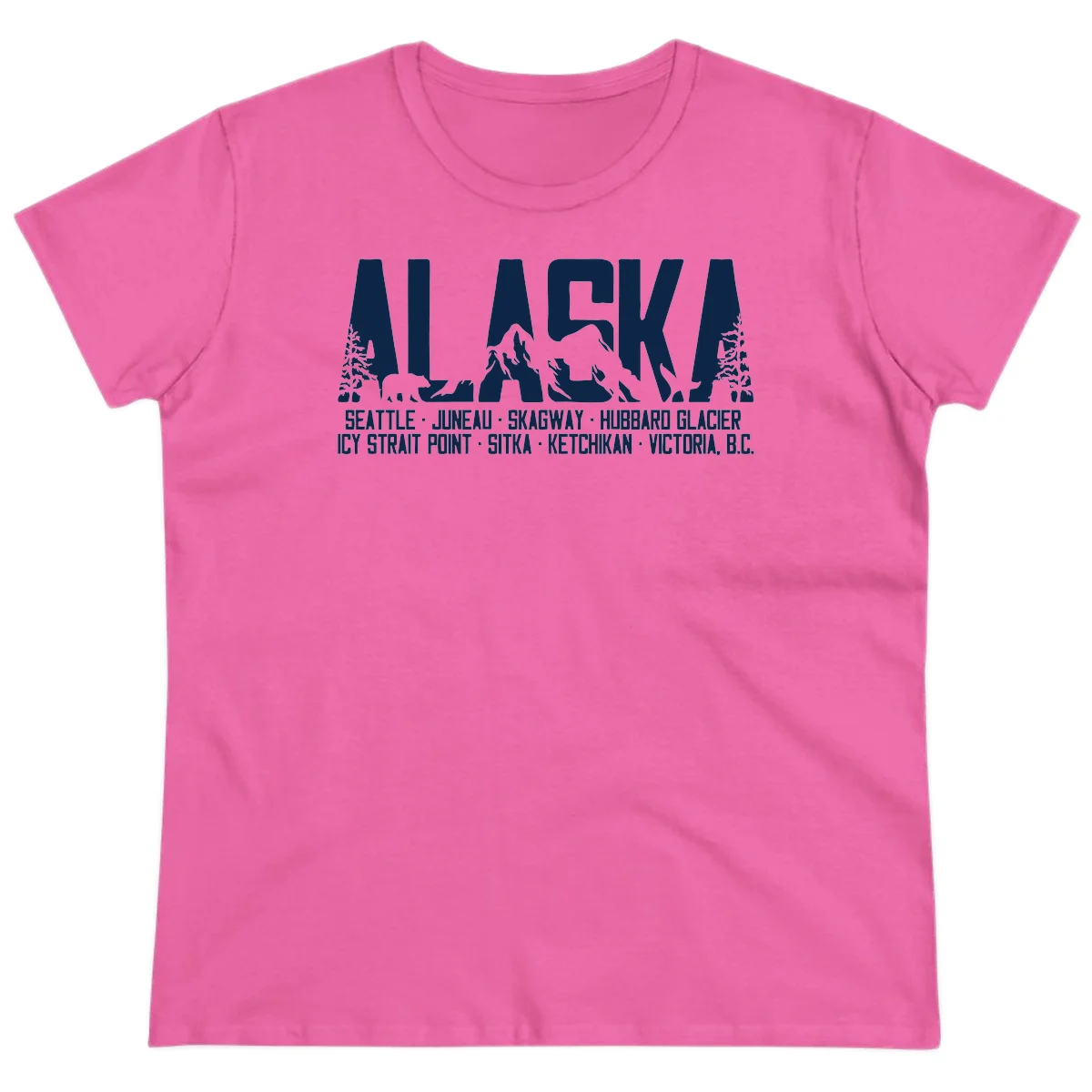 Scenic Alaska Cruise Ports and Itinerary Ladies Tee in Azalea