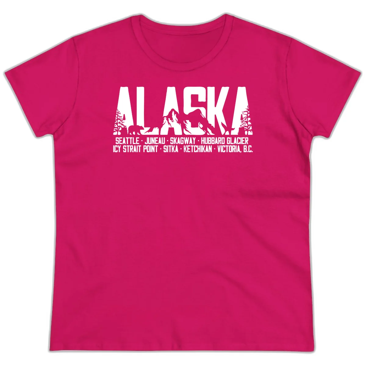 Scenic Alaska Cruise Ports and Itinerary Ladies Tee in Heliconia
