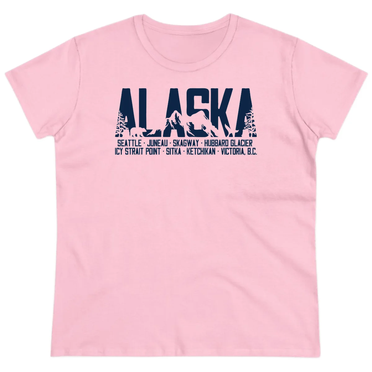 Scenic Alaska Cruise Ports and Itinerary Ladies Tee in Light Pink