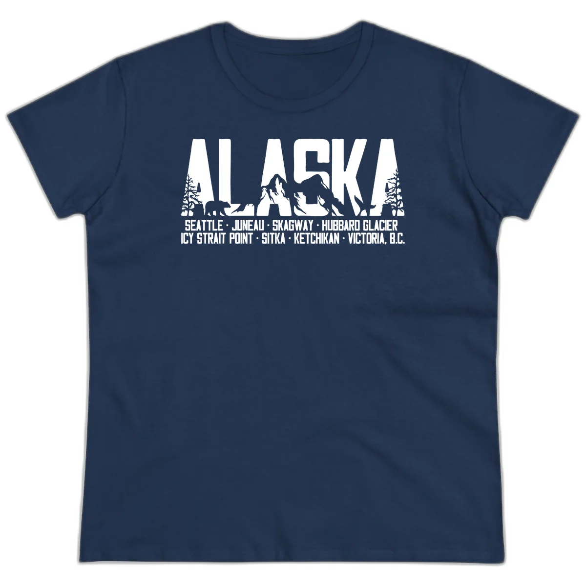 Scenic Alaska Cruise Ports and Itinerary Ladies Tee in Navy