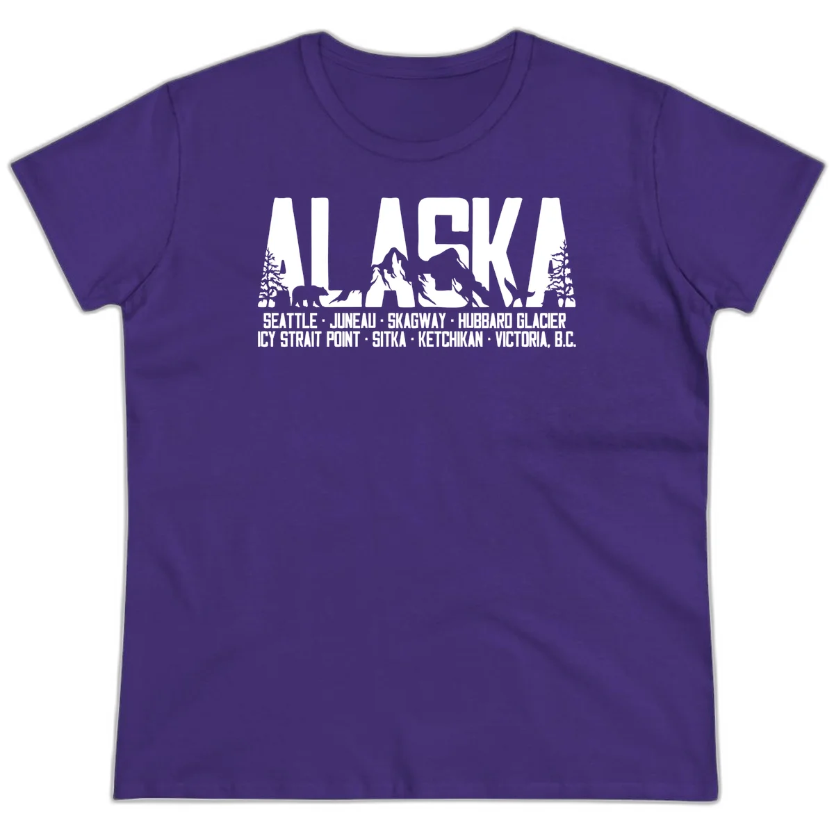 Scenic Alaska Cruise Ports and Itinerary Ladies Tee in Purple