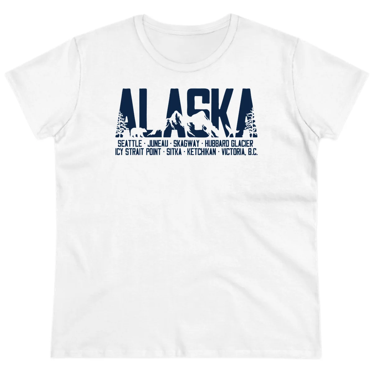 Scenic Alaska Cruise Ports and Itinerary Ladies Tee in White