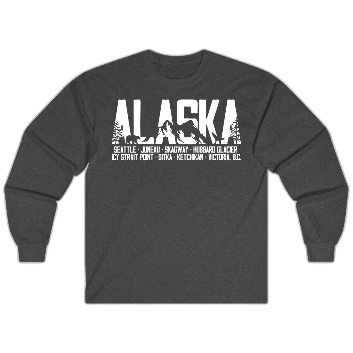 Scenic Alaska Cruise Ports and Itinerary Long Sleeve Tee in Dark Heather