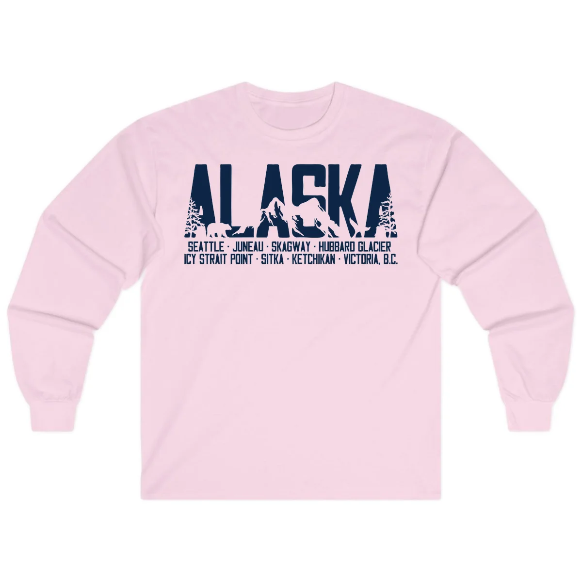 Scenic Alaska Cruise Ports and Itinerary Long Sleeve Tee in Light Pink