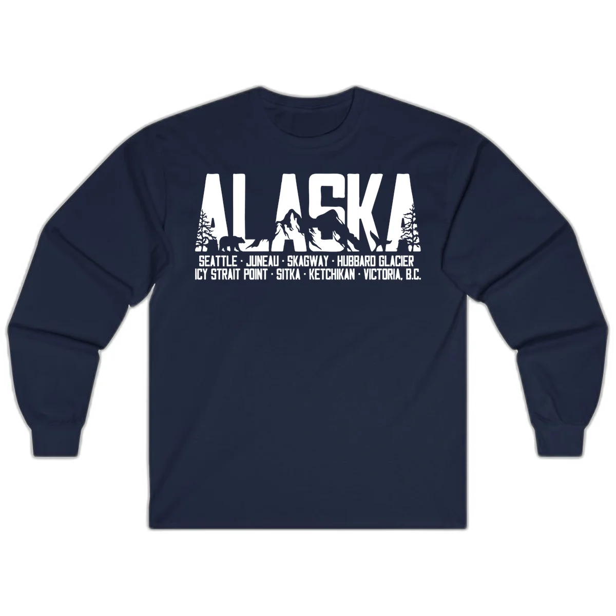 Scenic Alaska Cruise Ports and Itinerary Long Sleeve Tee in Navy