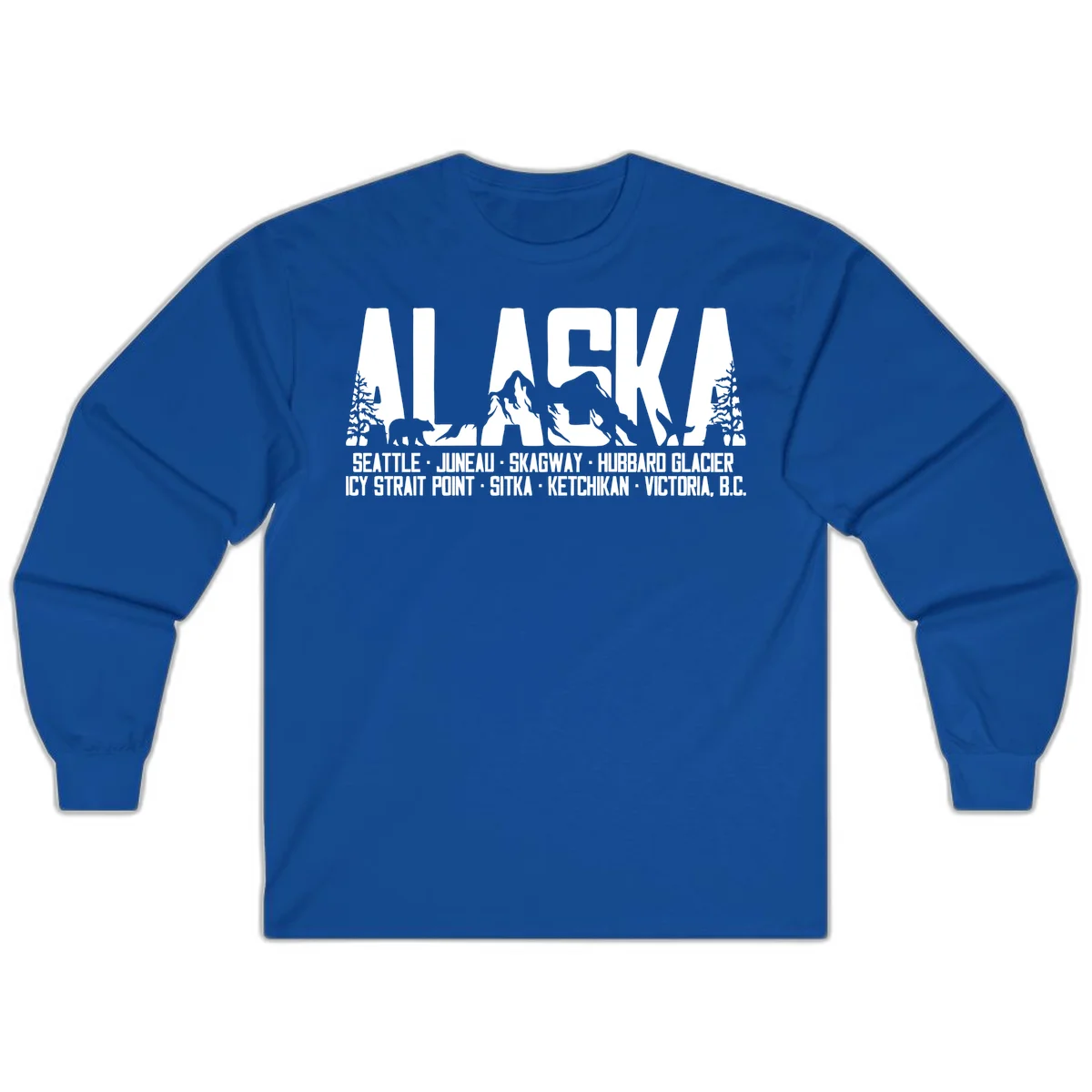 Scenic Alaska Cruise Ports and Itinerary Long Sleeve Tee in Royal