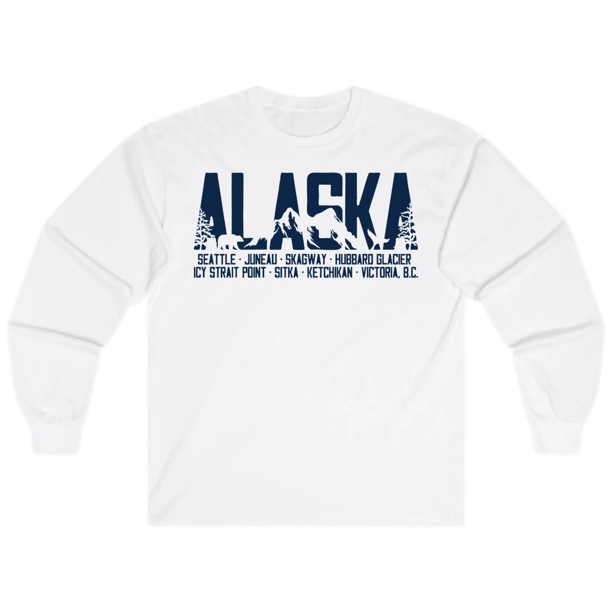 Scenic Alaska Cruise Ports and Itinerary Long Sleeve Tee in White