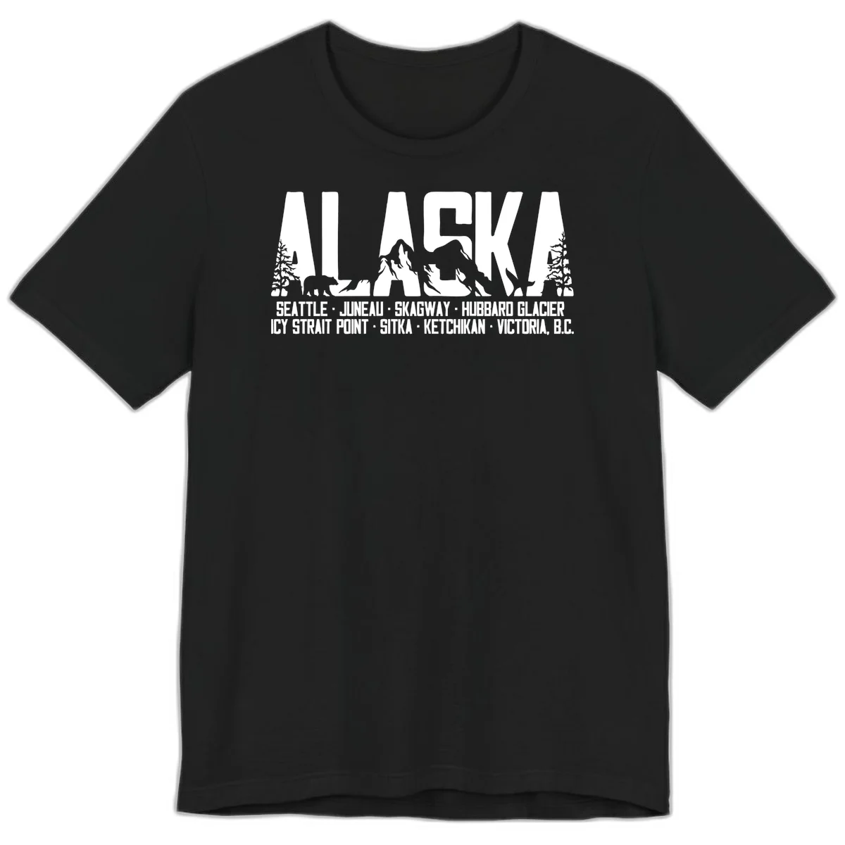 Scenic Alaska Cruise Ports and Itinerary Premium T-Shirt in Black