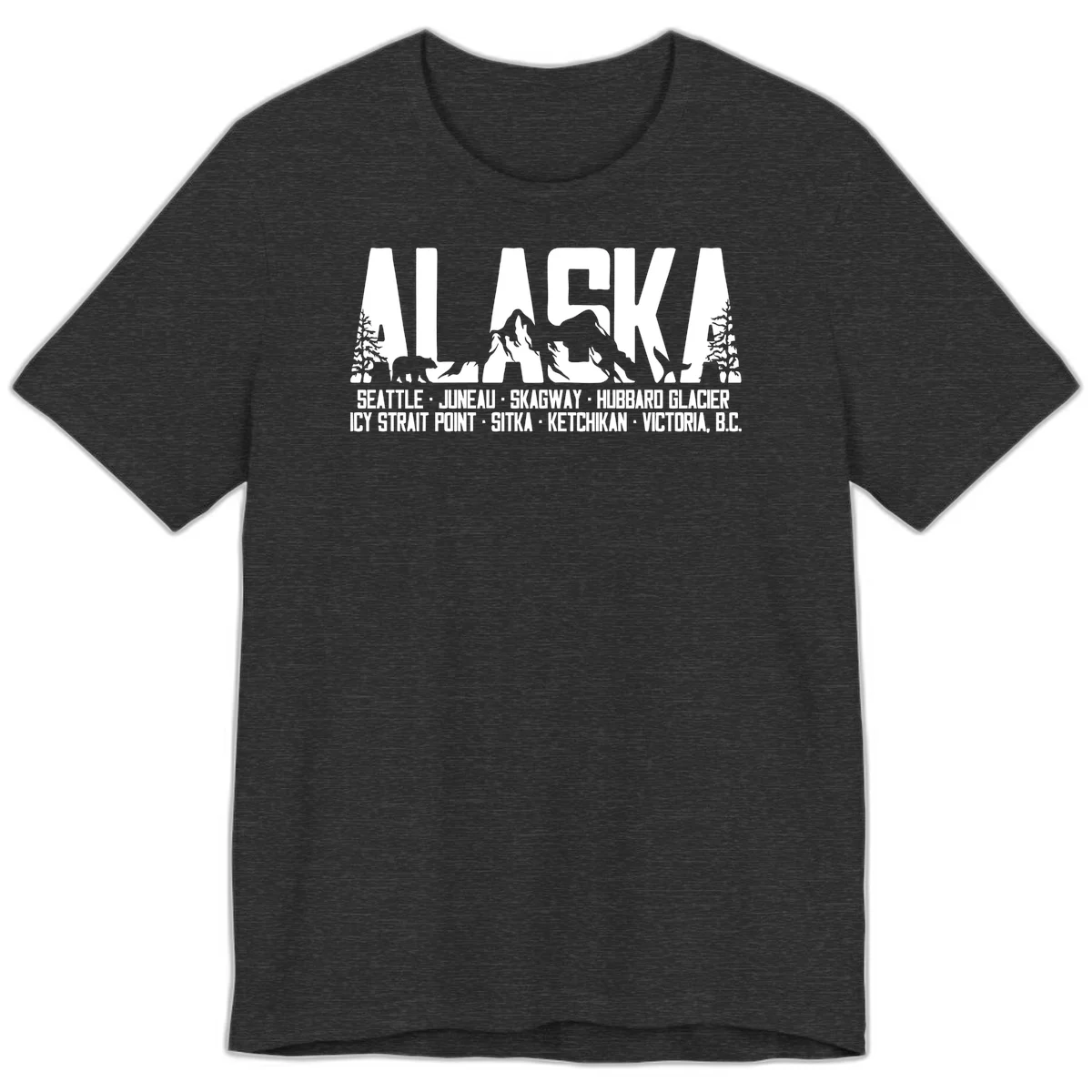 Scenic Alaska Cruise Ports and Itinerary Premium T-Shirt in Dark Grey Heather