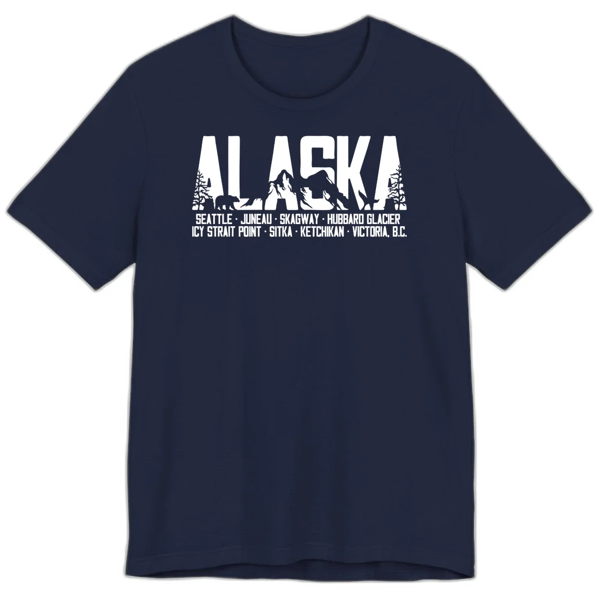 Scenic Alaska Cruise Ports and Itinerary Premium T-Shirt in Navy