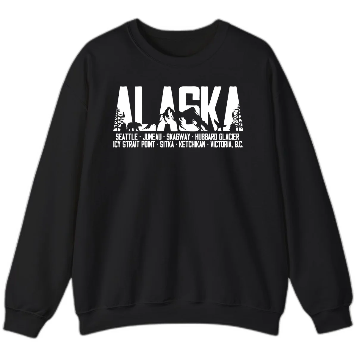 Scenic Alaska Cruise Ports and Itinerary Sweatshirt in Black
